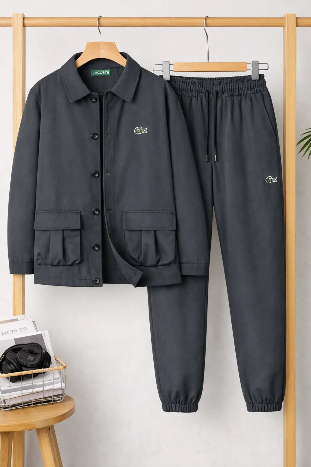 Conjunto de chaqueta abotonada y pantalón - estilo urbano y elegancia desenfadada.